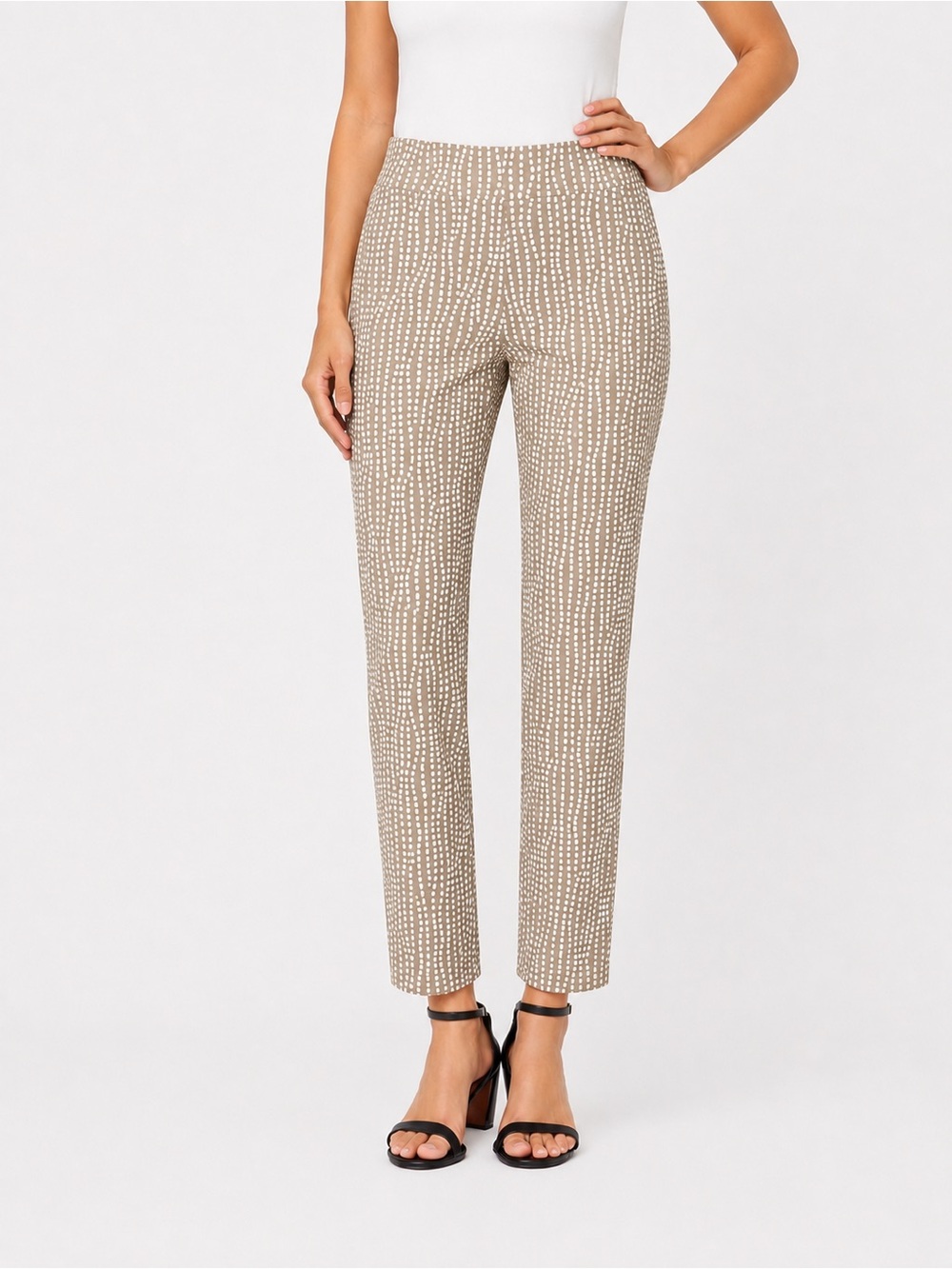 2 Krazy Larry Beige and Cream Printed Ankle Pull On Pants